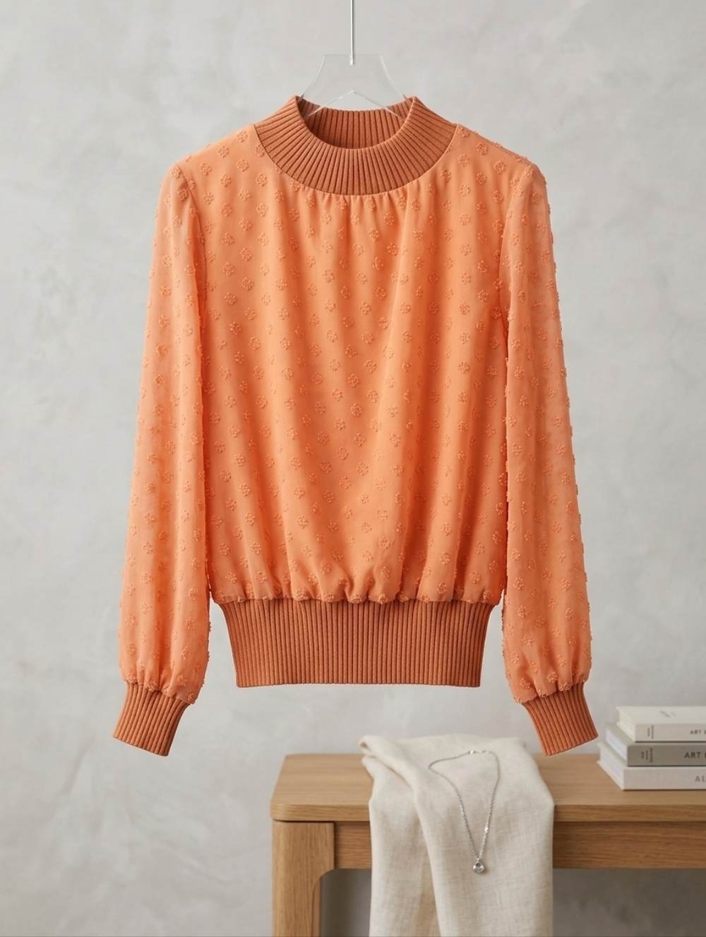 THML Burnt Orange Swiss Dot Balloon Sleeve Blouse